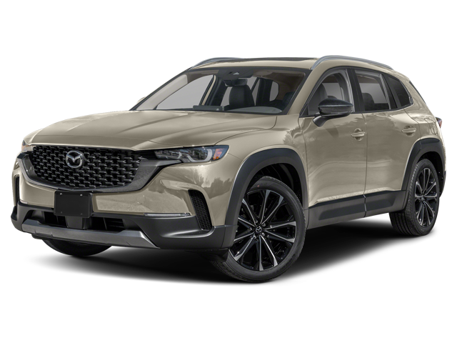 left front angle view of a tan 2024 mazda cx-50