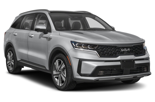 front angle of silver 2024 kia sorento plug-in hybrid with transparent background