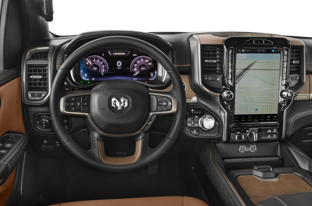 The RAM 1500 driver's console showing the driver information system and navigation system