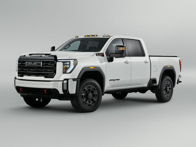 All-New 2024 White GMC Sierra 3500HD parked in a photoshoot studio with a white background in Ballinger, TX.