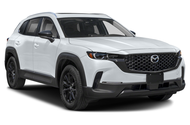 right front angle view of a white 2024 mazda cx-50
