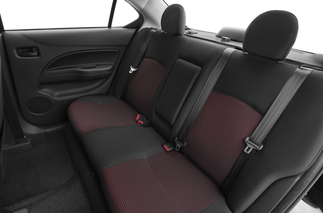 backseats of the 2024 mitsubishi g4 with red accents on the black upholstery
